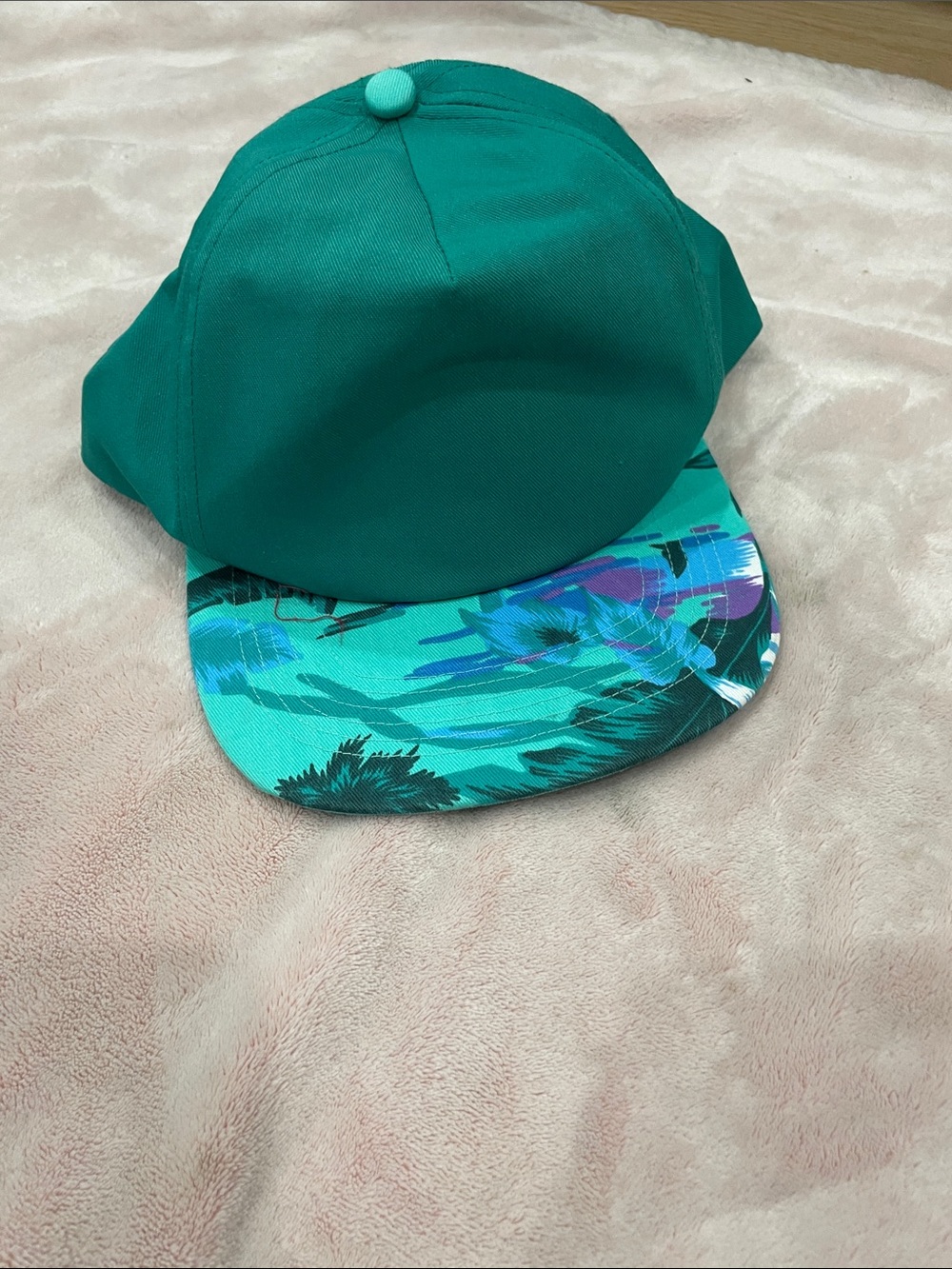 Vintage 80s 90s San Sun Teal Green Pattern Brim Snapback Hat Taiwan ROC Blank